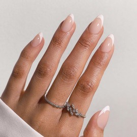 SHANGMENG French Tip Press on Nails - Soft Gel Almond Press on Nails Short with Nail Glue for Women Gift, Fit Perfectly & Natural Stick On Nails in 16 Sizes - 32 Reusable Fake Nails Kit, White French