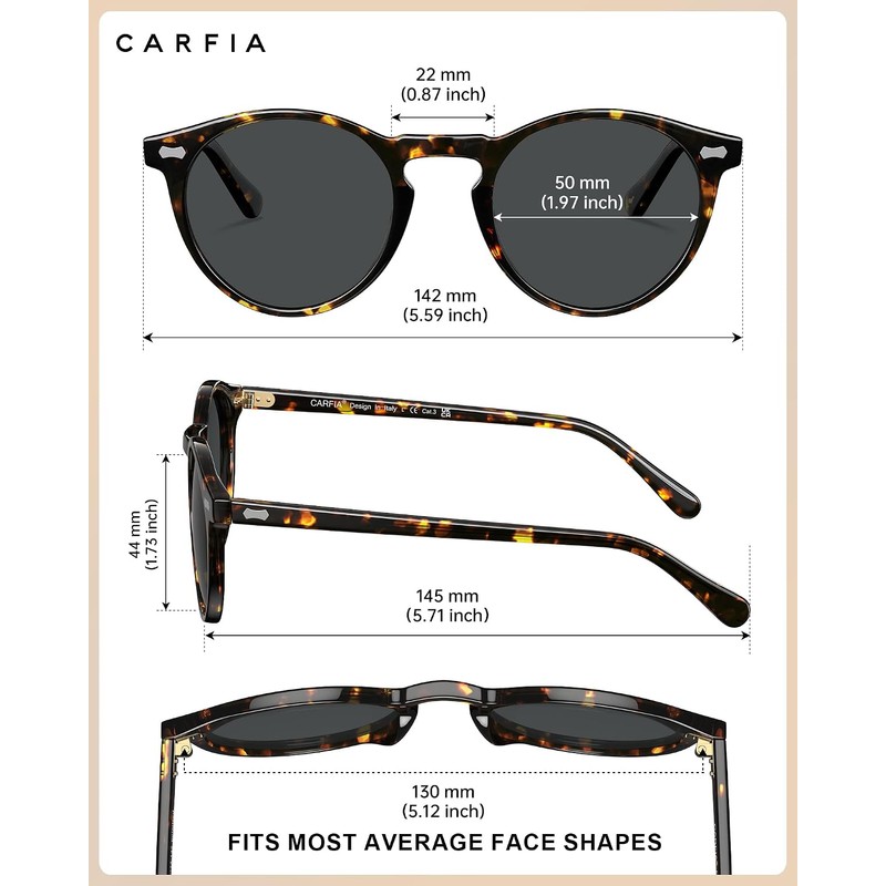 CARFIA Gafas de sol de acetato polarizadas para hombre Retro