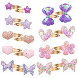 Leery 18 Pcs Cute Glitter Hair Clips for Girls – Floral, Star, Heart & Butterfly Snap Barrettes – Soft Metal Hair Accessories for Toddlers & Kids (Multicolor)