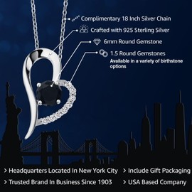 Gem Stone King Heart Shape Pendant Necklace For Women | 925 Sterling Silver | 6MM Round Gemstone Birthstone | Heart Necklace For Women | With 18 Inch Silver Chain