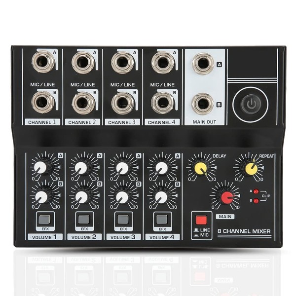 Professional Audio Mixer, Portable 8‑Channel Input Stereo Audio Mixer Sound