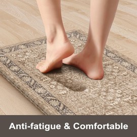 KIMODE Anti Fatigue Kitchen Mat, Cushioned Boho Kitchen Runner, Non Slip Memory Foam Kitchen Mat for Floor, Waterproof Standing Desk Mat for Laundry, Office, Sink Brown 17.3"x59"