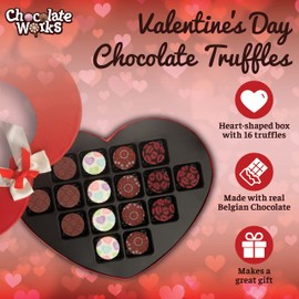 Chocolate Truffles by Chocolate Works, Gourmet Heart-Shaped Chocolate Gift Box, Assorted Milk, Dark, and White Chocolates, Premium Luxury Belgian Chocolate Truffles, 16 Assorted Truffles