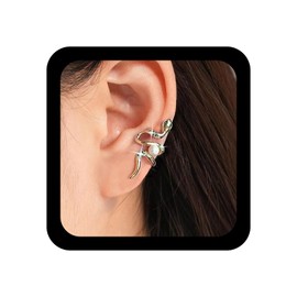 Yheakne Gothic Crystal Snake Ear Cuff Earrings Gold Snake Cuff Wrap Earrings Pearl Serpent Cartilage Clip Earring Punk Serpent Animal Earcuff No Piercing Earring Jewelry for Women