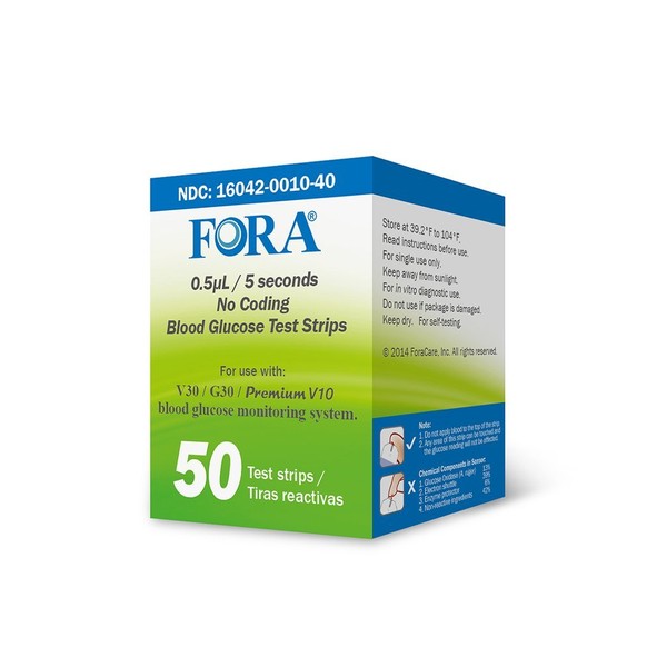 FORA V30 G30 Premium V10 Blood Glucose Test Strips - 50count, Precise Blood Sugar Measurement for Diabetes and Your Diabetic Diet