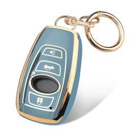 FT FUNTOR 4-Key Gold Edged Key Fob Cover for Subaru with Gold Metal Buckle, Suitable for Crosstrek Legacy Outback Impreza (Blue)