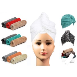 Luxury Quick Magic Hair Dry Hat 100% Cotton Water Absorbent Drying Wrap Twist Towelling Hair Turban Dry Caps with Loop and Button Fastener –Size 62x23cm - Pack of 3-White