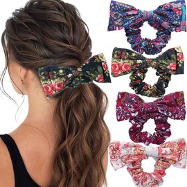 Bouory Soft Big Hair Scrunchies Polka Dot Hair Ties Red Bandana Scrunchies Elastics Thick Ponytail Holders for Women and Girls 4PCS (Type H)