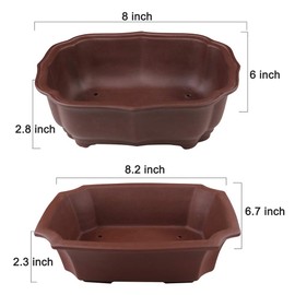 MUZHI 2 PACK 8" Unglazed Ceramic Bonsai Tree Pot Training Planter with Drainage Wiring hole, Breathable Handmade Zisha Pottery Growing Plant Pot with Mesh Drip Tray Indoor Outdoor