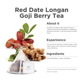 NESTLADY Red Date Longan Goji Berry Tea - Herbal & Flower Blend, Healthy Nourishing Tea Bags 15 Bags (120g, 8g/Bag)