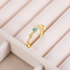 SHINYSO 14K Gold Plated Wedding Bands for Women Created Blue Topaz Thin Stacking Ring CZ Eternity Engagement Rings Size 7.5