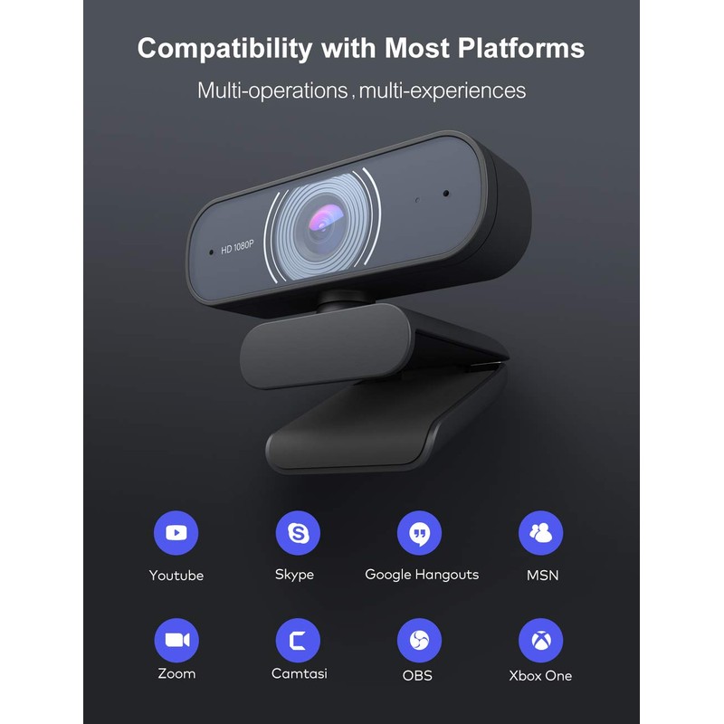 OYU Webcam, 1080P 30Fps, Dual Stereo Microphone, USB Plug &