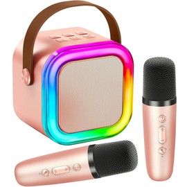 KTV Machine for Kids， High Sound Quality with Easy Connectivity (Pink - 2 Mics)