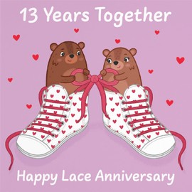 Hunts England - Cute 13th Anniversary Card - Lace Anniversary - Bears - 13 Years - For Him, Her, Couple, Men, Women - Love Story Collection