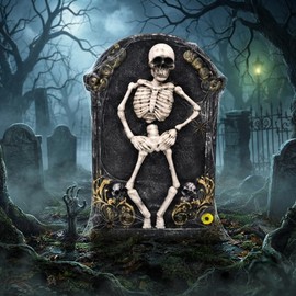 Halloween Skeleton Tombstone Figurine - Spooky Graveyard Indoor Decor Prop
