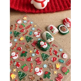 Christmas Nail Art Stickers 5D Embossed Xmas Tree Nail Stickers Red Cute Snowman Canes Santa Elk Nail Decals Self-Adhesive Winter Stickers for Women Girls Holiday Manicure DIY Nail Supplies