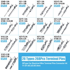 Connector Pins Kit 567Pcs 26 Types - 1/1.5/1.8/2.2/2.8/3.5mm Automotive Terminal Pin 22-12 Gauge Car Electrical Male & Female Wire Pins, Wire Seals, Repinning Kit