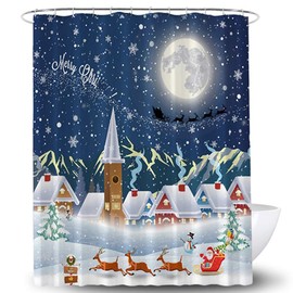 Lifreer 1PC Christmas Shower Curtain Santa Claus Snowman Merry Christmas Waterproof Bath Shower Curtains for Christmas Decoration（70 * 9 * 70 * 9inches