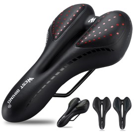 LuTuo Bicycle Saddle, Comfortable Gel Padded Seat Cushion for Mountain Bike, Road Bike, Women, Men, Kids Bike, red