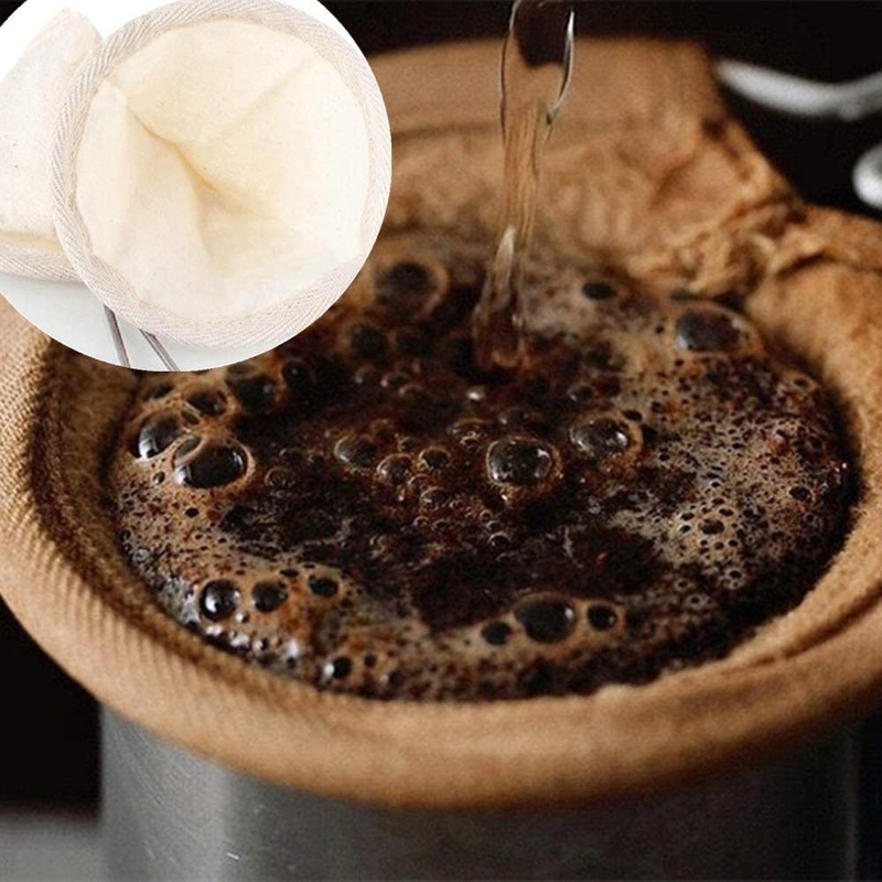 2Pcs Reusable Coffee Sock Filter Cloth Strainer Stainless Steel Handle