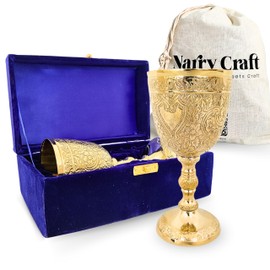 NARRY CRAFT Brass Wine Goblet Decorative Wine Glass Vintage Chalice Goblet Medieval Royal Embossed Design Cocktail Mocktail Cup 1Pcs Communion Cup Roman Chalice With Gift Box