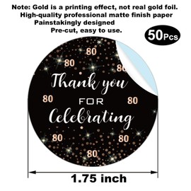 Gold 80th Birthday Thank You Stickers, 80th Birthday Party Favor Labels, 80th Birthday Party Decor, 50 Stickers 1.75 inches.