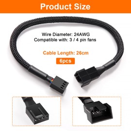 KUOQIY 6 PCS Computer PC Fan Power Cable 1 to 1 Converter, 4 Pin PWM Fan Splitter Cables, Male to Female Extending Fan Cables, for Computer Case 4-Pin/3-Pin Cooling Fan Cable