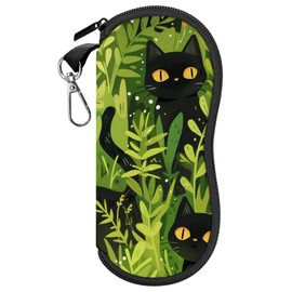 Cabreche Glasses Case Sunglasses Eyeglass Soft Case Zipper Light Neoprene Pouch with Metal Belt Clip Aesthetic Cute Women Men-Cat