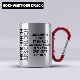 Trendation - Anime Stainless Steel Cup Carabiner Gift Saying Carabiner Stainless Steel Cup Carabiner Stainless Steel Gifts Decoration Japanese Japanese (Red)