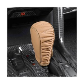 FALVFUN Leather Car Gear Shift Knob Cover, Anti-Slip Waterproof Vehicle Shift Stick Protector, Soft Breathable Auto Shifting Lever Decor Accessories, Universal for SUV Sedan Truck (Beige)