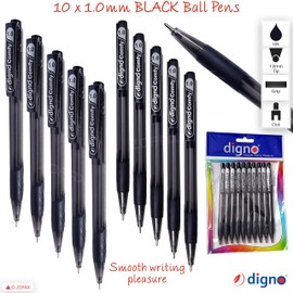DIGNO Retractable Ballpoint Pens, BLACK, Medium Point (1.0mm), Pack of 10, Comfy Click Ball Pens, Smooth Writing, Soft Grip, School Office Home Use