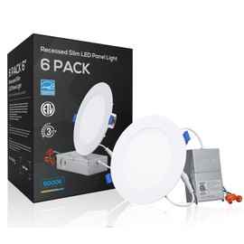 TORCHSTAR 6 Inch Slim LED Recessed Lighting with Junction Box, CRI90 Aluminum Dimmable 12W Ultra-Thin Recessed Light, 5000K Daylight, 1100LM Basic Series LED Downlight, ETL & ES & FCC, Pack of 6