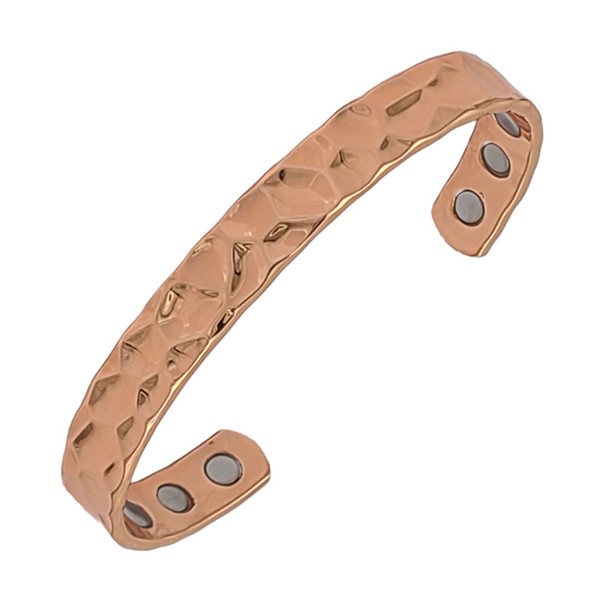 Earth Therapy Pure Copper Hammered Magnetic Bracelet – Adustable Sizing - for Men & Women
