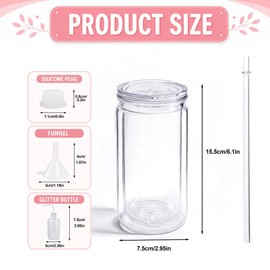 YOUKE OLA 20 Pack Acrylic Snowglobe Tumbler Pre-Drilled Double Wall Plastic Clear Cup for Glitter Snow Globe with Clear Lid & Straws Including DIY Kit 16oz
