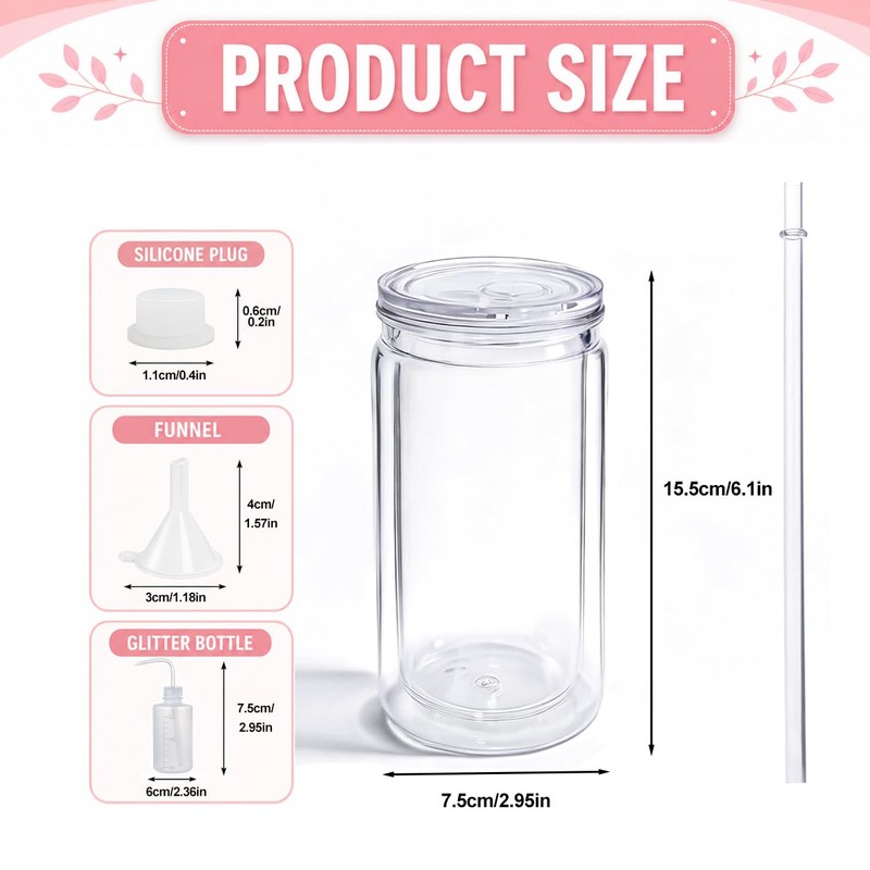 YOUKE OLA 20 Pack Acrylic Snowglobe Tumbler Pre-Drilled Double Wall