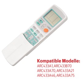 Air Conditioning Remote Control, Universal Remote Control Air Conditioning with LCD Display, Smart Remote Controller Replacement for Air Conditioning, 8 Metre Range for Daikin ARC433A1