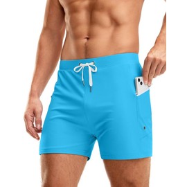 G Gradual Men's Swimsuit Trunks with Zipper Pockets Quick Dry Swimwear Bathing Suit Swim Briefs Board Shorts for Men(Light Blue,M)