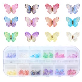 yueton 60PCS Acrylic Butterfly Nail Charms 3D Butterfly Nail Charms Cute Colorful Butterfly Nail Charms for Nail Art Decoration DIY Crafts