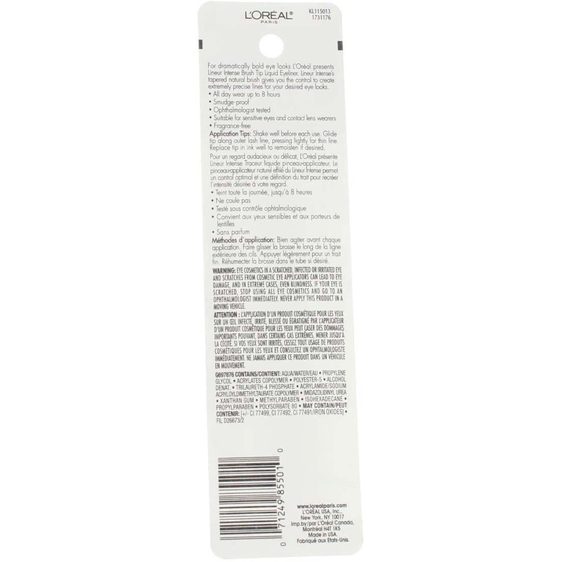 L'Oreal Paris, Lineur Intense Brush Tip Liquid Eyeliner, Black, 1
