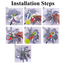 HADEEONG Sparkly Reflective Pinwheels with Stakes, Colorful Wind Spinners Outdoor Bird Scare Devices, Foil Pin Wheel Holographic Whirl Windmill for Yard Garden Decor Garden Wind Spinner 6 Packs