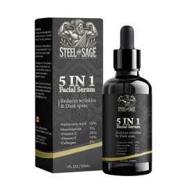 Steel & Sage 30% Vitamin C Anti-Aging Facial Serum for Men, 5-in-1 Formula with Hyaluronic Acid, Niacinamide, Collagen & Vitamin E, 30mL – Reduces Wrinkles & Dark Spots – Visible Results in 2 Weeks.
