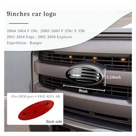 Front Grille US Flag Emblem, 9 Inch Oval Rear Tailgate Decal Badge Nameplate, Central Mesh Cover Label Sticker Overlay Replacement Compatible with F15