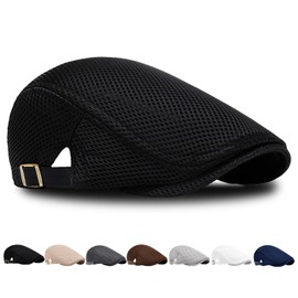 LUKIUP Summer Beret Men's Mesh Flat Cap, Breathable Gatsby Beret Cap for Men and Women, Peaked Cap, Flat Cap, Sports Hat, Newsboy Cap, Size 56 cm - 61 cm, black