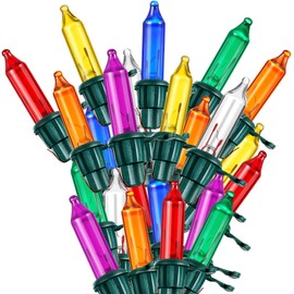 Mudder 100 Count Replacement Christmas Tree Light Bulbs 2.5v 0.425 Watt Mini Incandescent Wire String Lights Prelit Xmas Tree Decoration(Green Base with Bright Color Bulb)