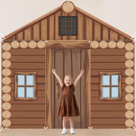 4pcs Rustic Log Cabin Porch Door Banner, Camping Party Decorations Countryside Forest Theme Haing Photos Booth Backdrop Sign for Summer Wedding Birthday Farmhouse Home Classroom Indoor Outdoor Decor