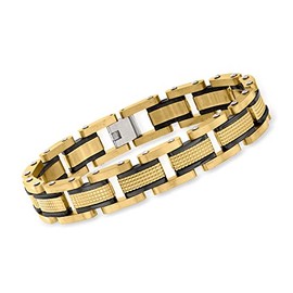 Ross-Simons Men's 18kt Gold-Plated Stainless Steel Link Bracelet. 8.5 inches