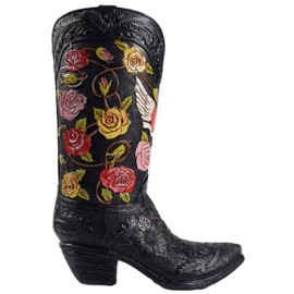 Urbalabs Western Cowboy Boot Vase 9.5 Inch Black Boot and Roses Winged Flower Vase Decorative Cowboy Boots Vases Home Office Rustic Decor Country Living Wedding Centerpiece