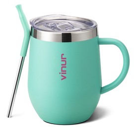 VINUR Kids Tumbler with Handle 12 oz Stainless Steel Double Wall Vacuum Insulated Tumbler with Lid and Straw, Leak Proof Water Cup for Travel(Teal)