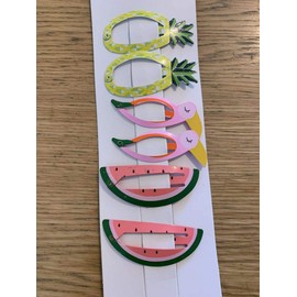 Kids Girls Bendies Sleepies Hair Snap Clip Slides - Novelty Design Set [Pineapple Parrot Watermelon Set]