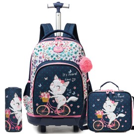 ZBAOGTW Backpack with Wheels for Girls Rolling Backpack for School with Lunch Bag Cute Carry On Backpacks for Elementary Student